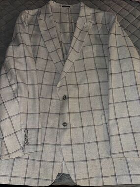 Stafford Gray Windowpane Blazer with Subtle Navy Grid